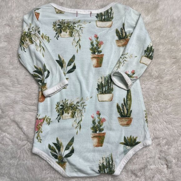 Milkbarn Kid's Green Blue Plants Pattern One Piece Pajama Size 6-12 Months - Picture 2 of 10